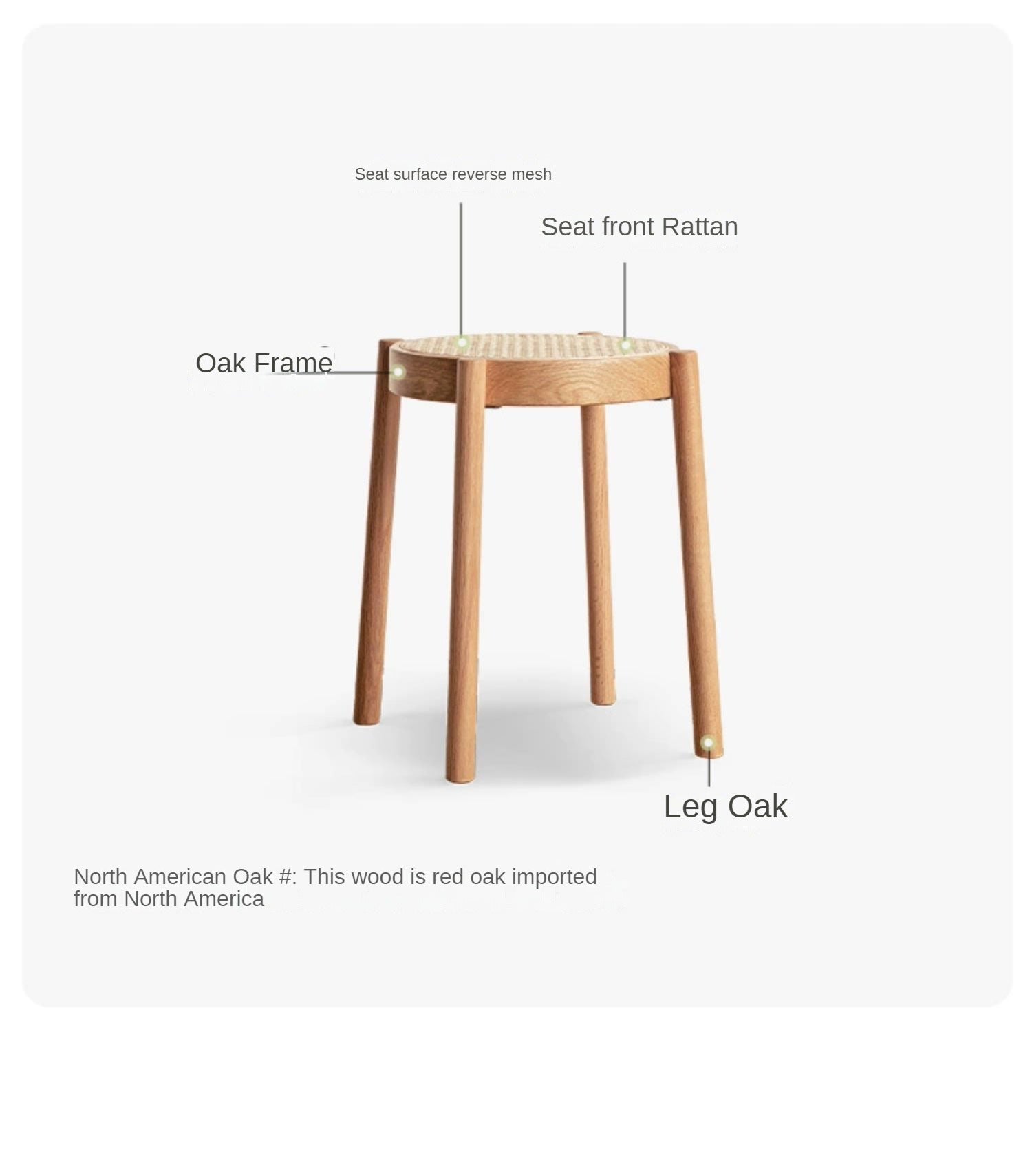 4pcs Oak Solid Wood Stool Rattan