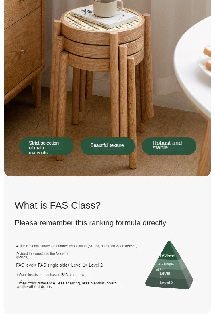 Stool Rattan Oak Solid Wood Can Be Stacked
