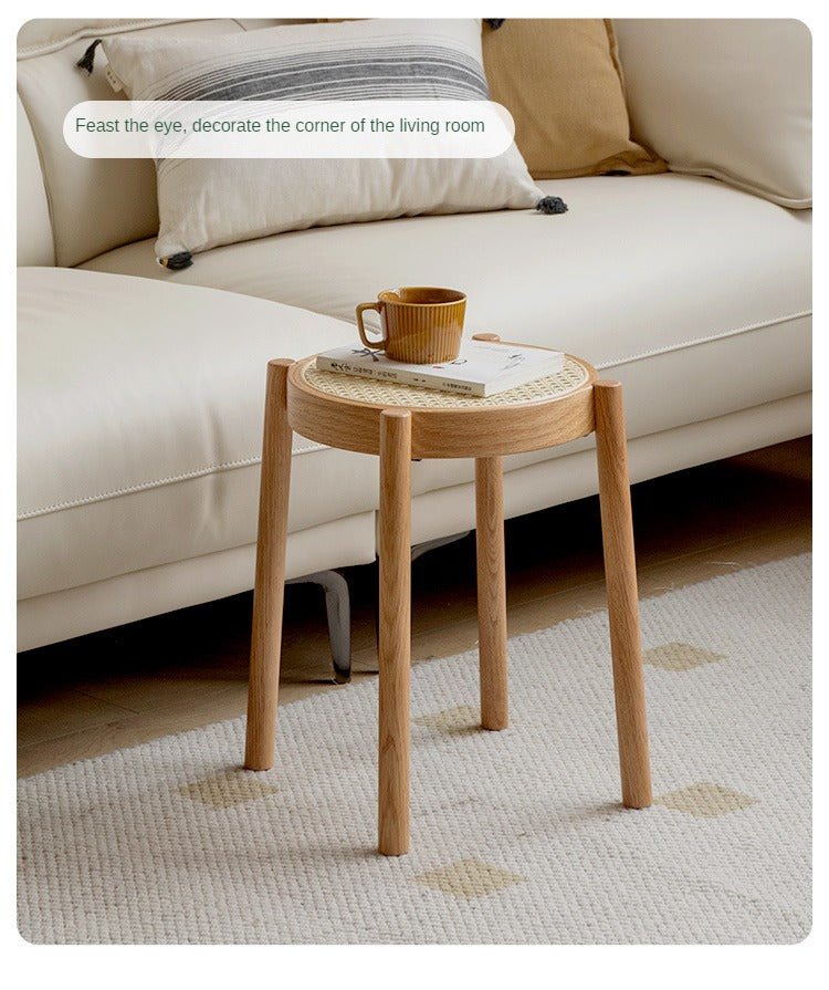 Stool Rattan Oak Solid Wood Can Be Stacked
