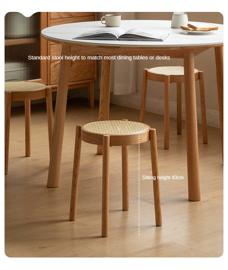 Stool Rattan Oak Solid Wood Can Be Stacked