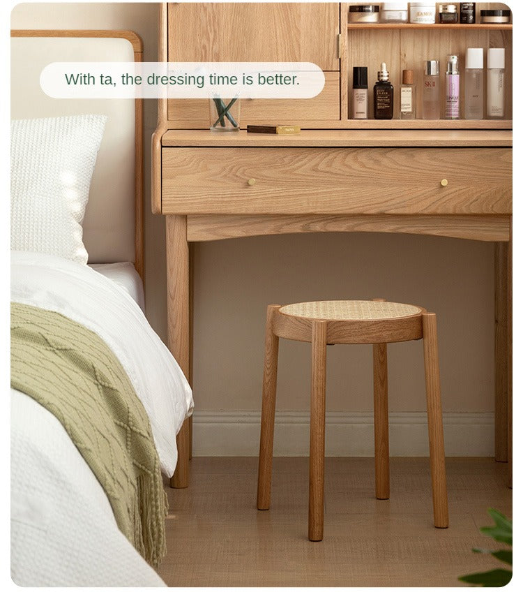 Stool Rattan Oak Solid Wood Can Be Stacked