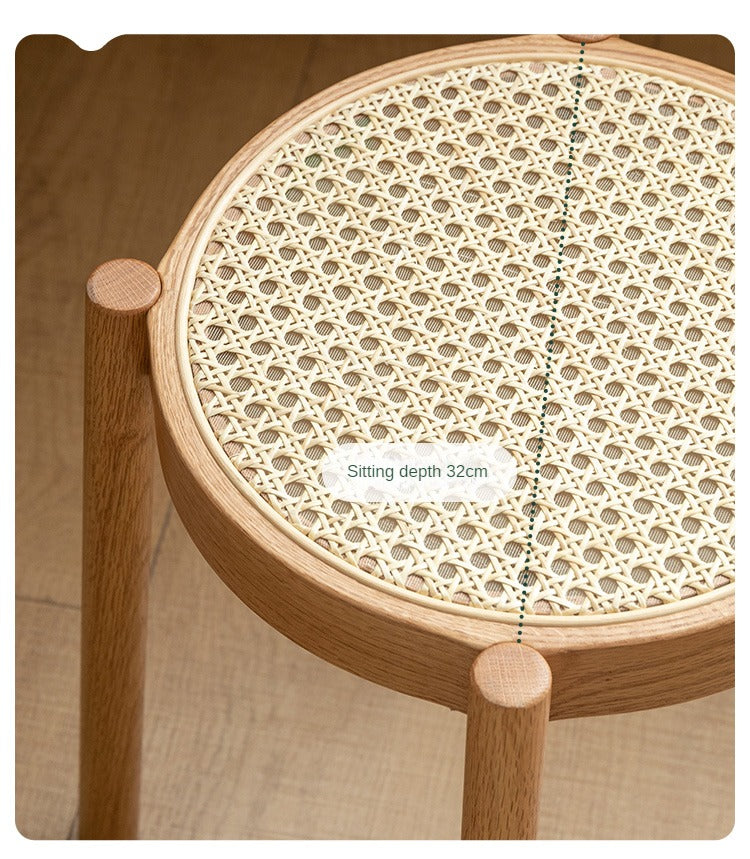 Stool Rattan Oak Solid Wood Can Be Stacked
