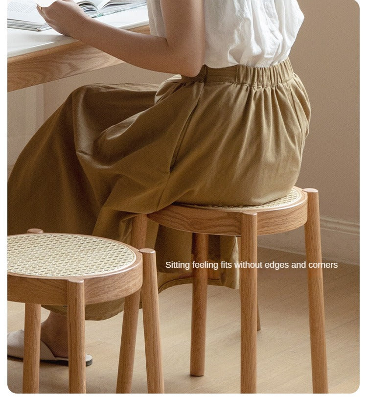 Stool Rattan Oak Solid Wood Can Be Stacked
