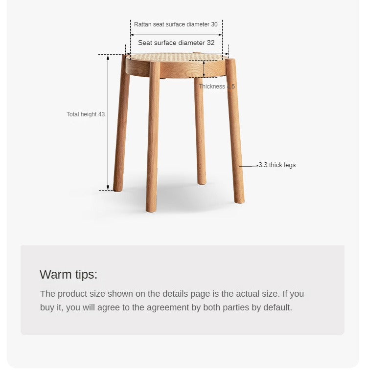Stool Rattan Oak Solid Wood Can Be Stacked