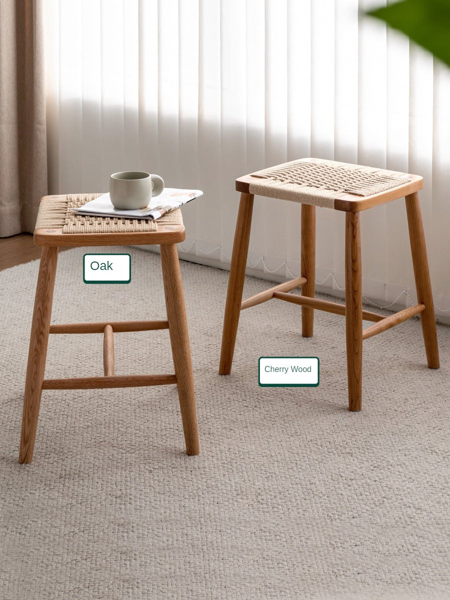 Cherry Solid Wood Rope Stool