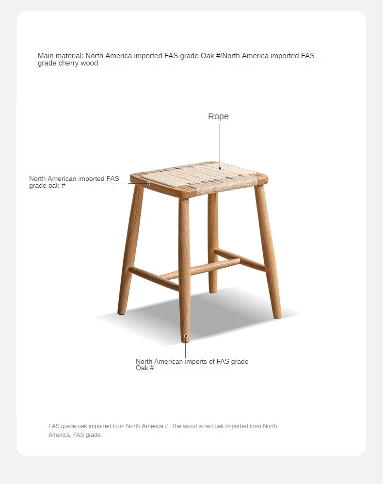 Cherry, Oak Solid Wood Rope Stool