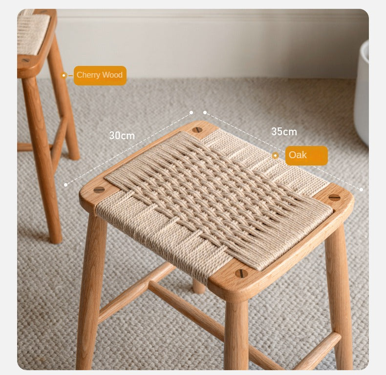 Cherry, Oak Solid Wood Rope Stool