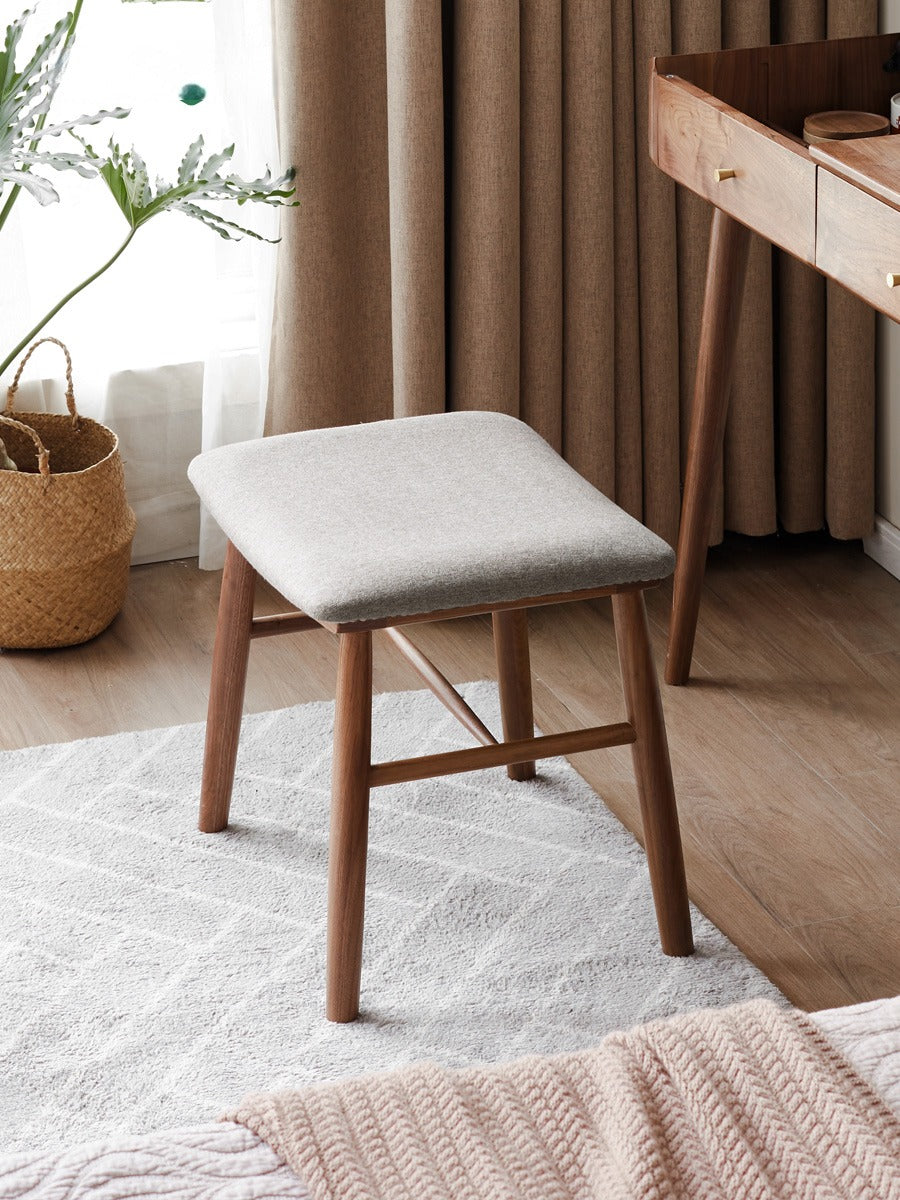 Black Walnut, Oak Solid Wood, Sandalwood Square Makeup Stool