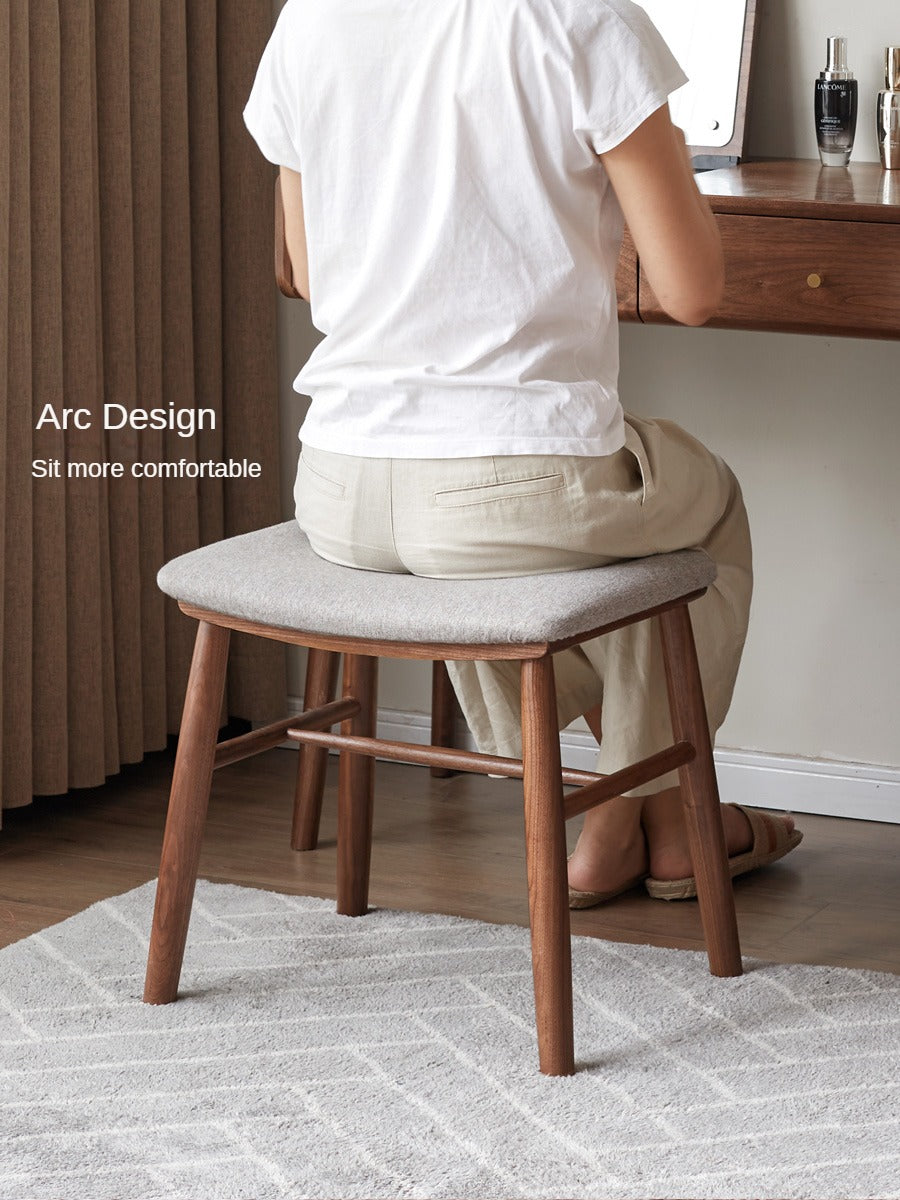 Black Walnut, Oak Solid Wood, Sandalwood Square Makeup Stool