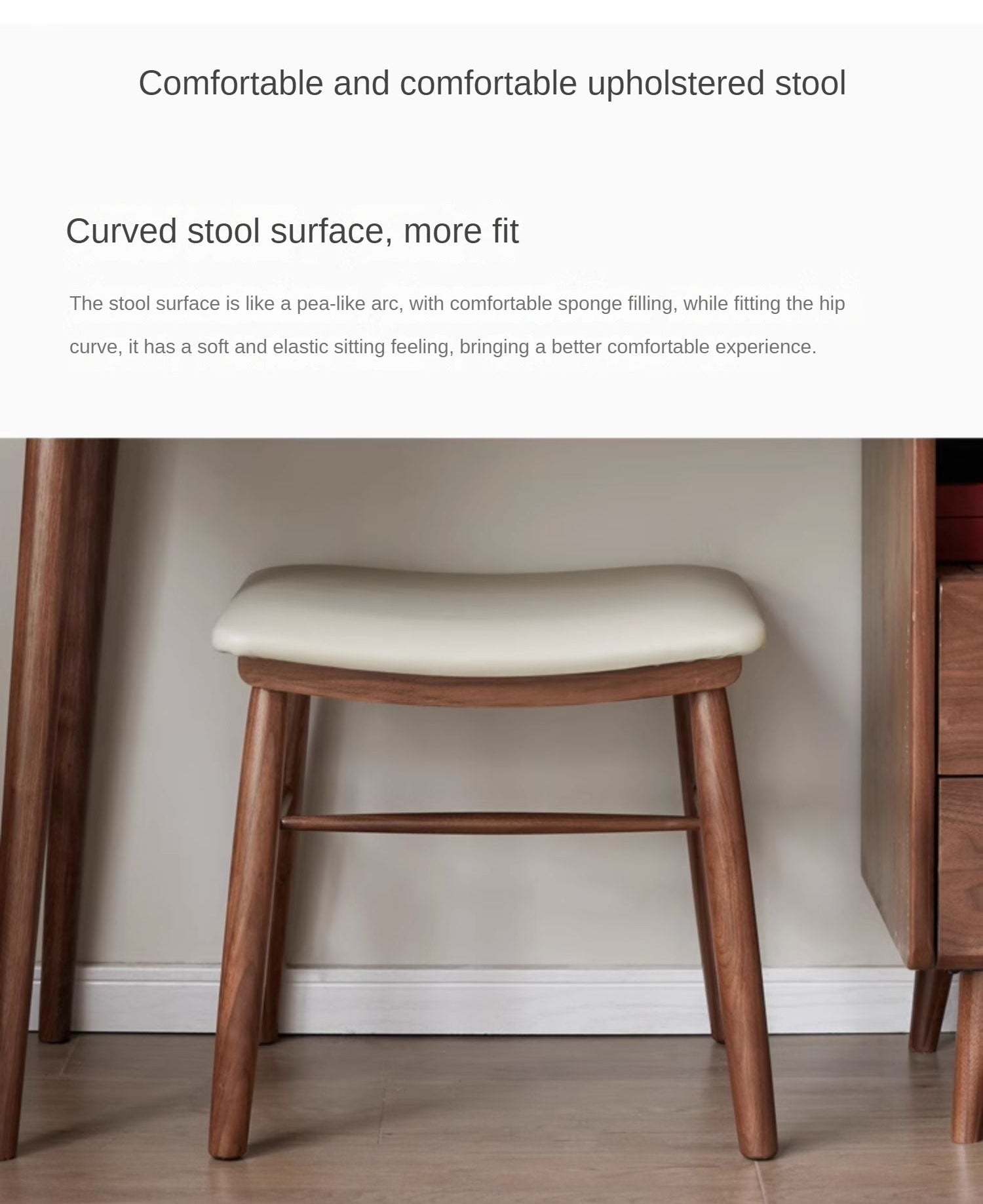 Black Walnut, Oak Solid Wood, Sandalwood Square Makeup Stool