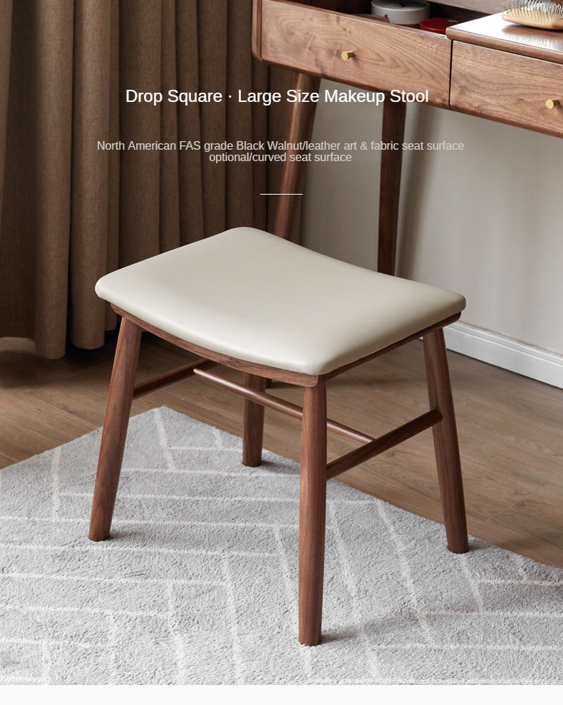 Black Walnut, Oak Solid Wood, Sandalwood Square Makeup Stool