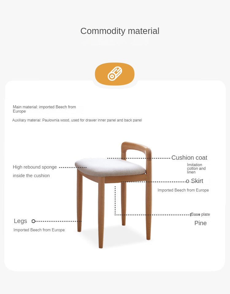 Beech Solid Wood Makeup Stool