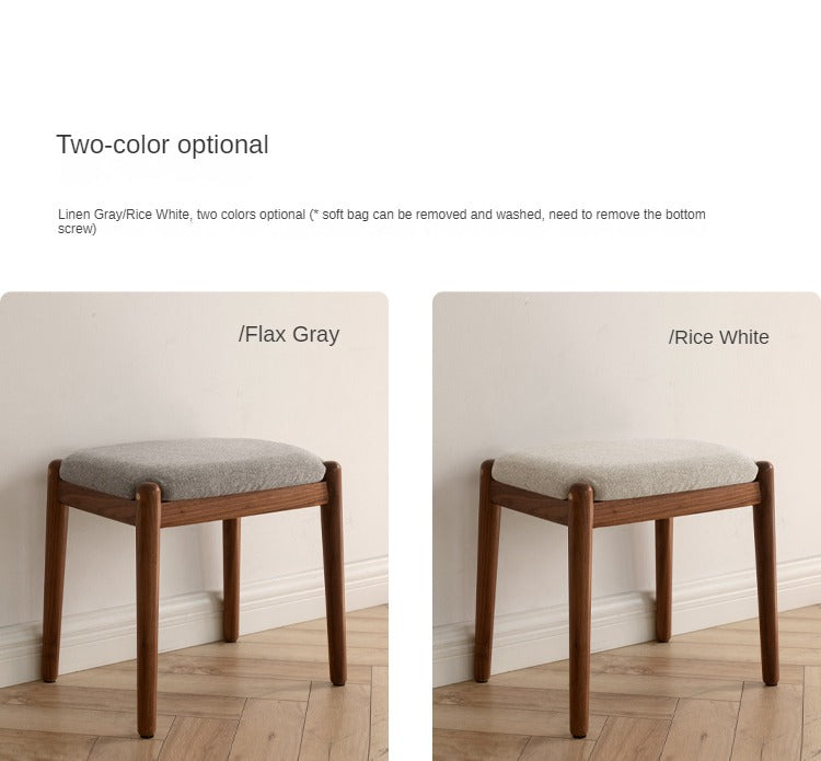 Black Walnut Solid Wood Square Makeup Stool
