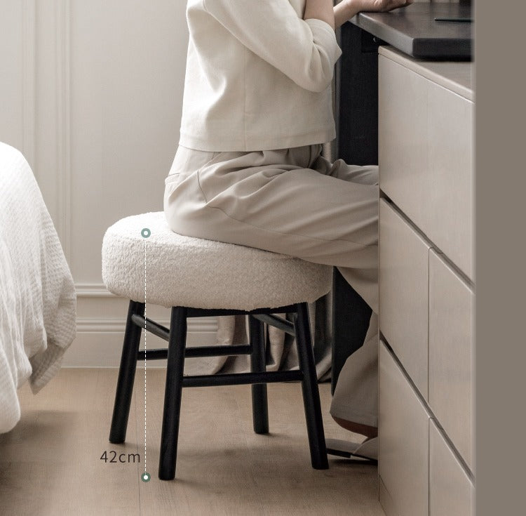 Oak Solid Wood Makeup Stool Imitation Sherpa