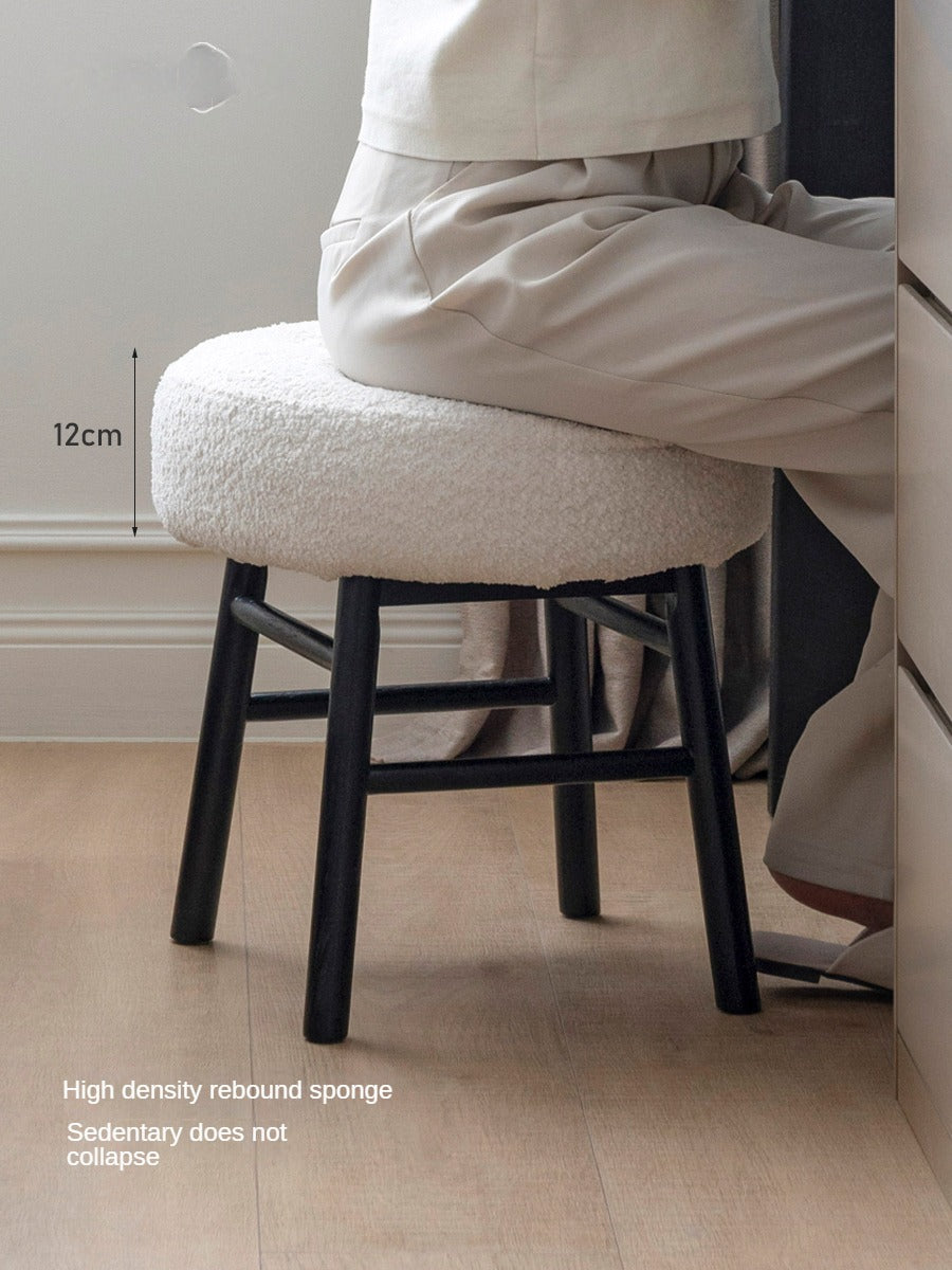 Oak Solid Wood Makeup Stool Imitation Sherpa