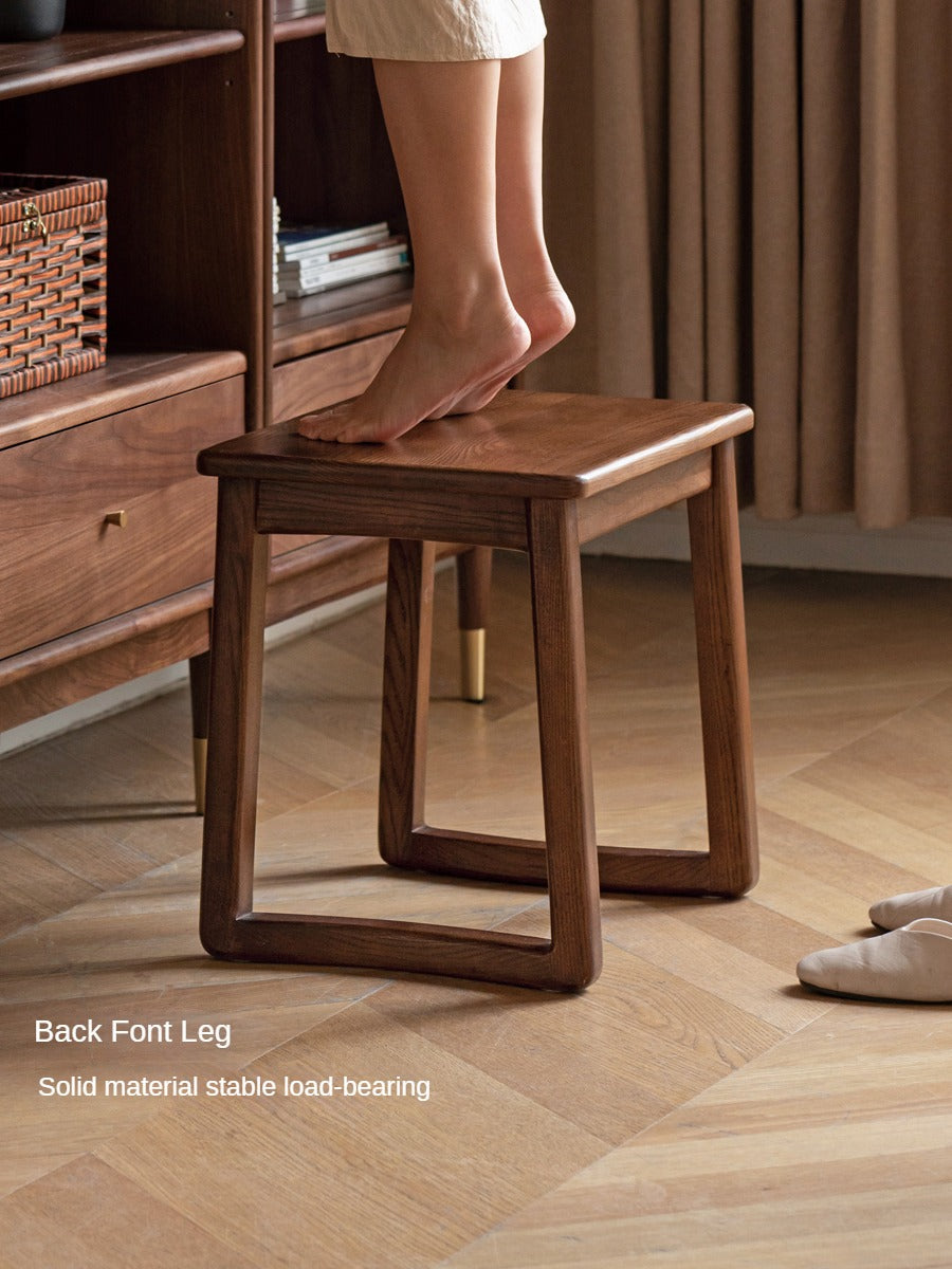 Ash Solid Wood Modern White Wax Wood Square Stool