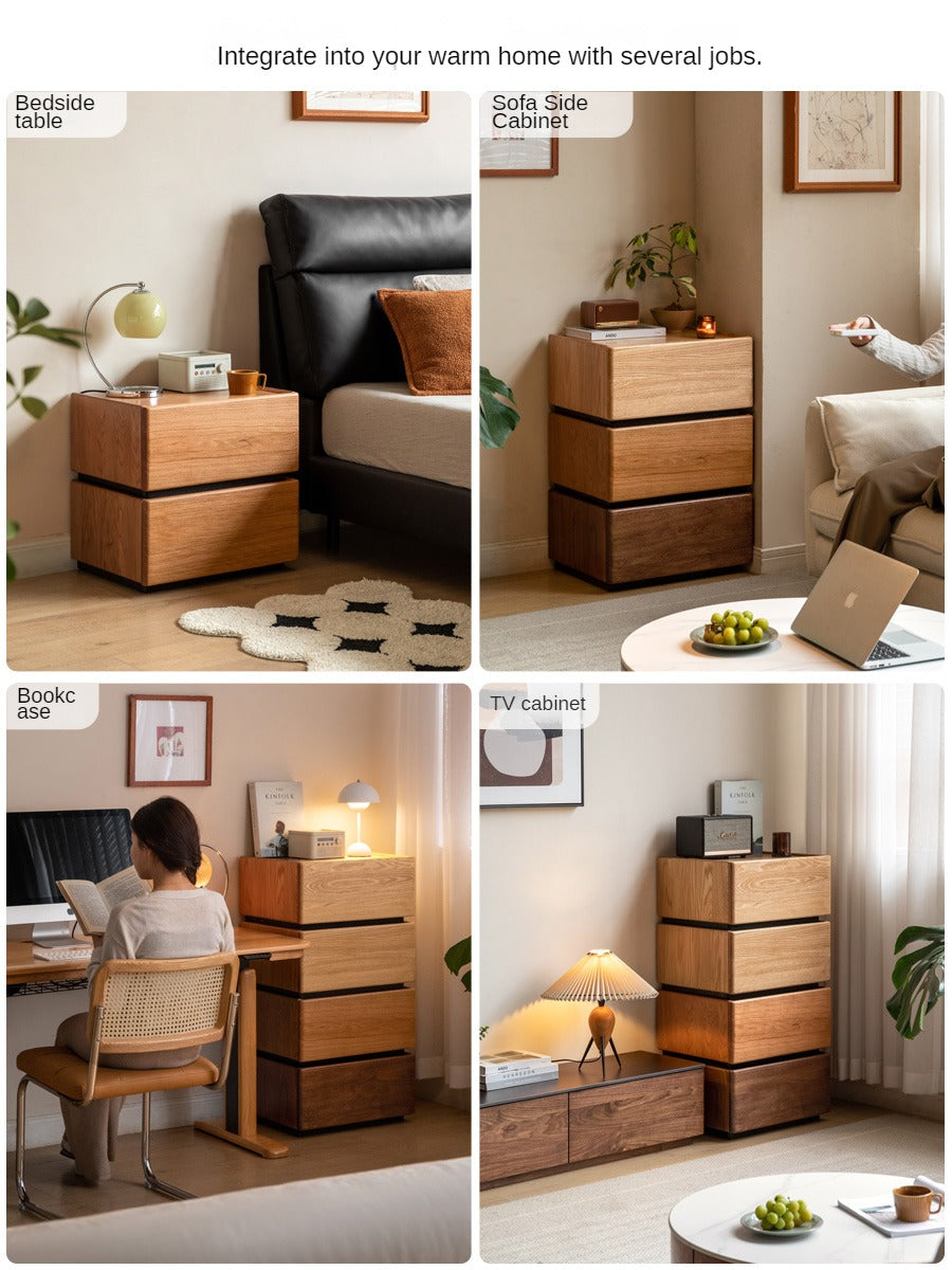 Black Walnut, Cherry, Oak Solid Wood Free Combination Storage Nightstand
