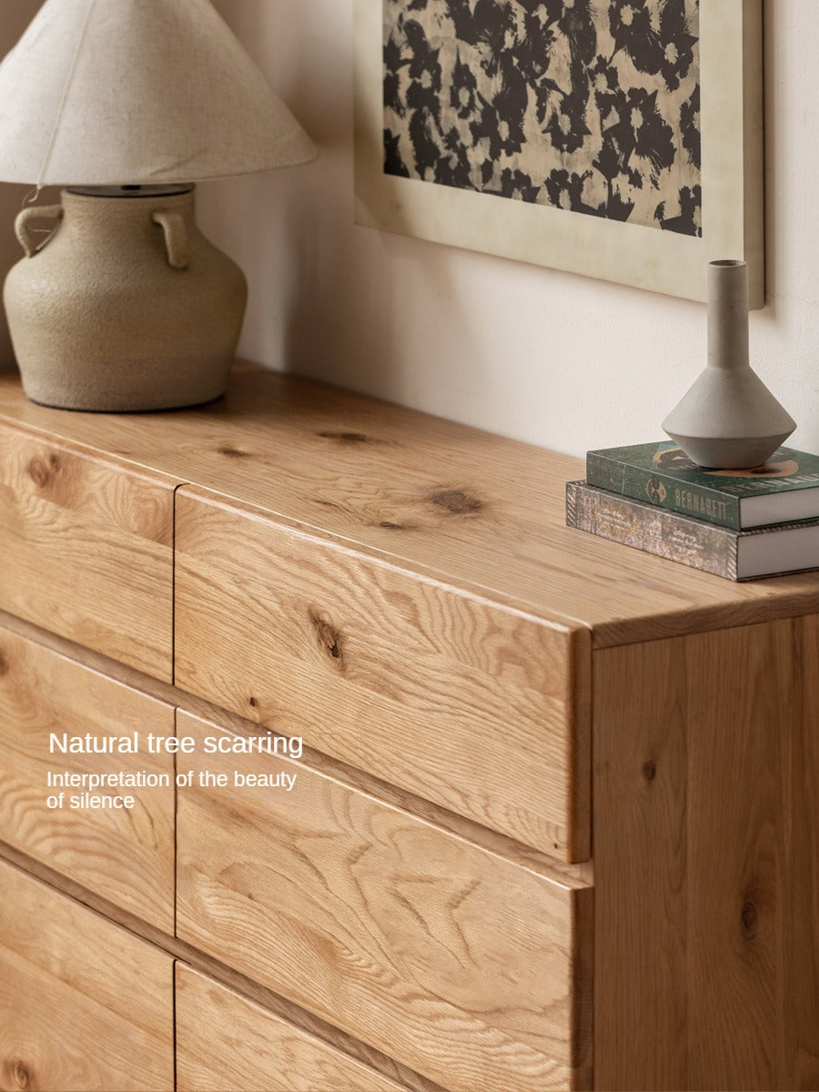 White Oak Solid Wood Wabi-Sabi Style Drawers Cabinet