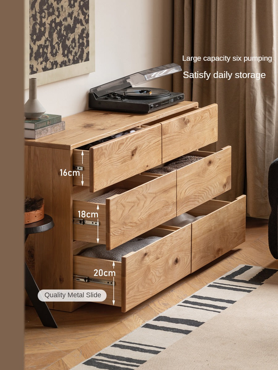 White Oak Solid Wood Wabi-Sabi Style Drawers Cabinet