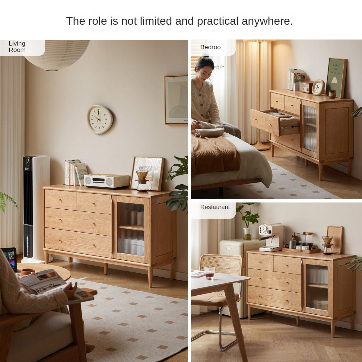 Oak Solid Wood Storage Cabinet with Doors