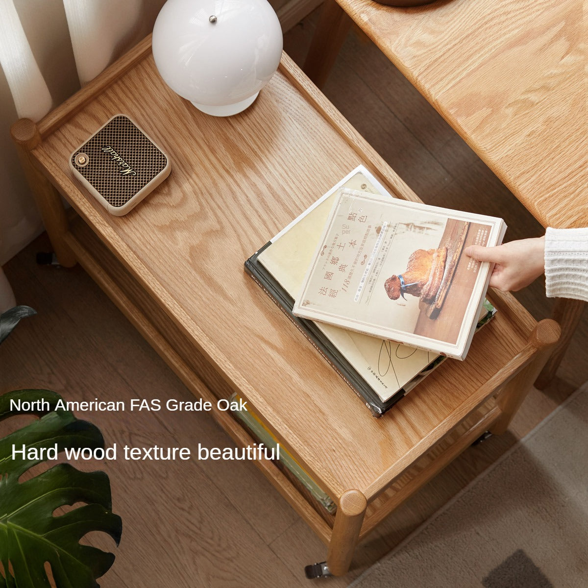 Oak Solid Wood Trolley Mobile Side Table