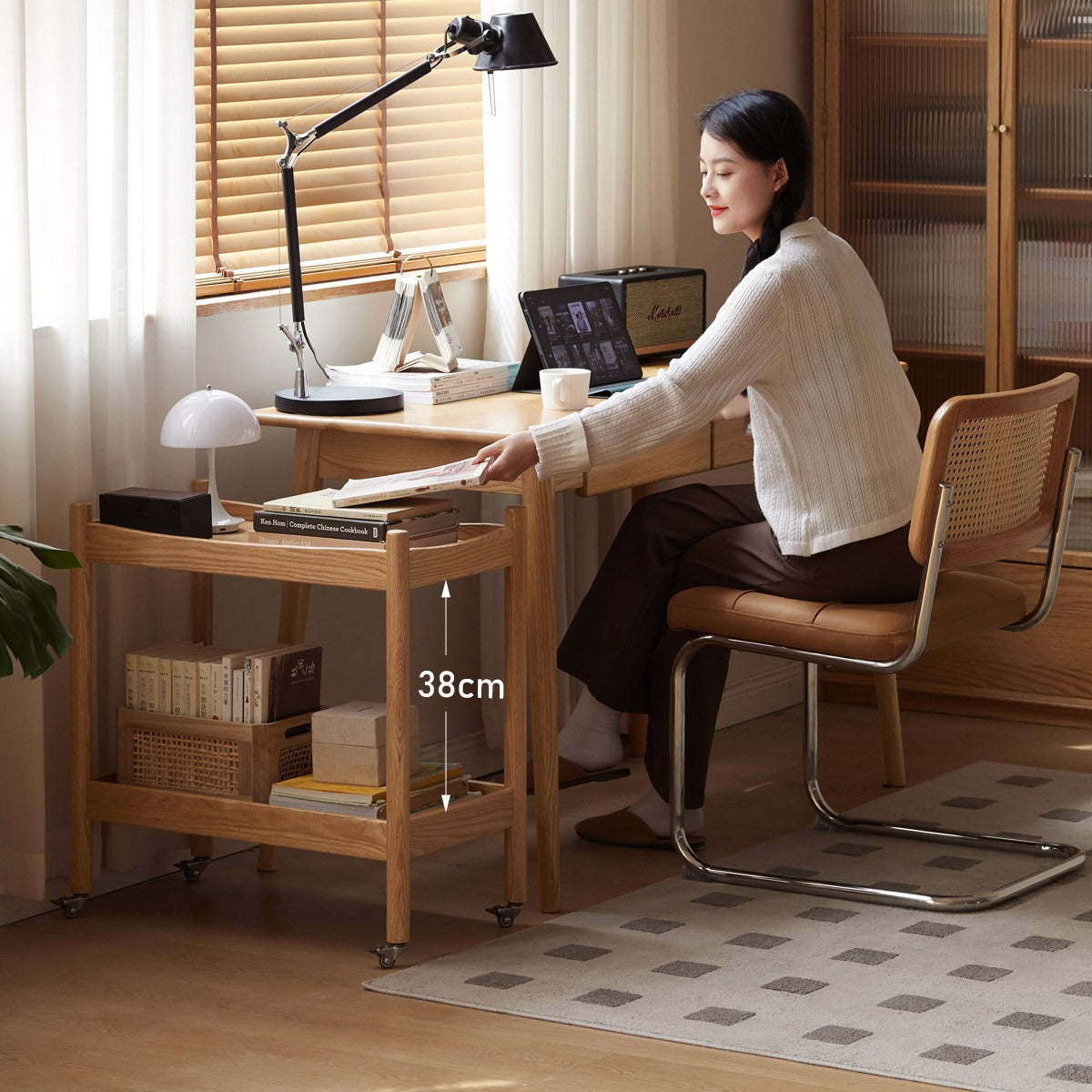 Oak Solid Wood Trolley Mobile Side Table