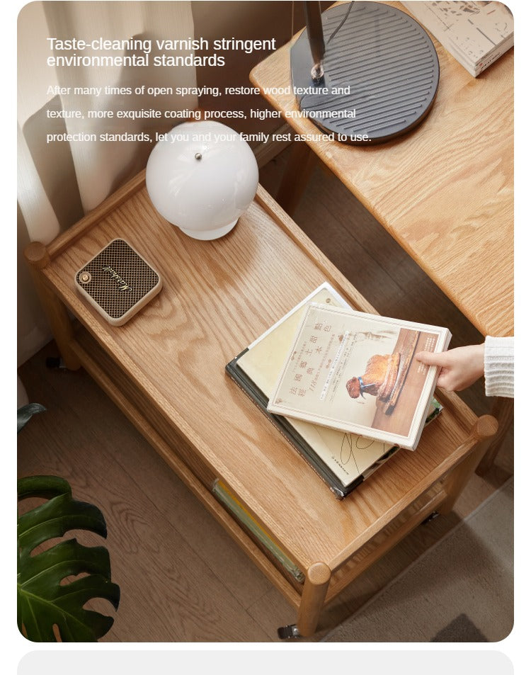 Oak Solid Wood Trolley Mobile Side Table