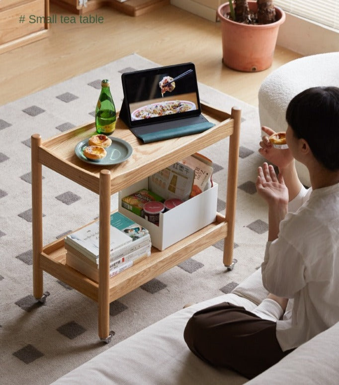 Oak Solid Wood Trolley Mobile Side Table