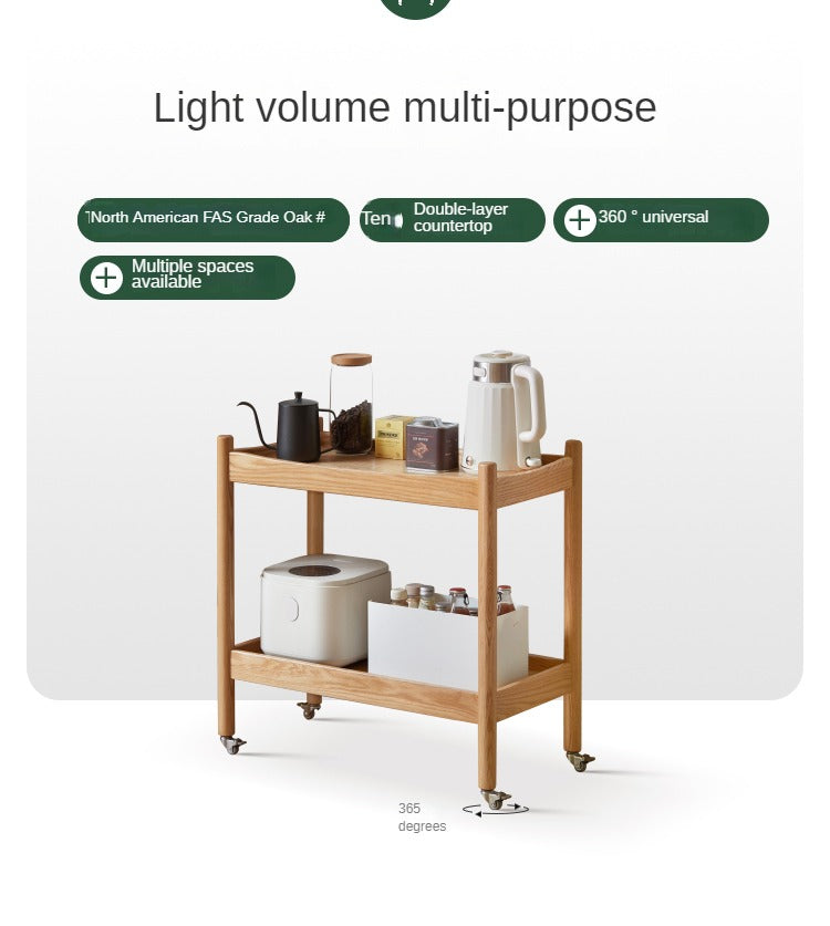 Oak Solid Wood Trolley Mobile Side Table
