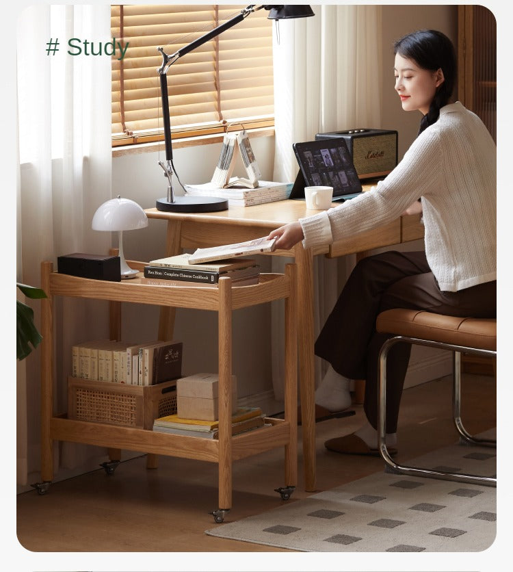 Oak Solid Wood Trolley Mobile Side Table