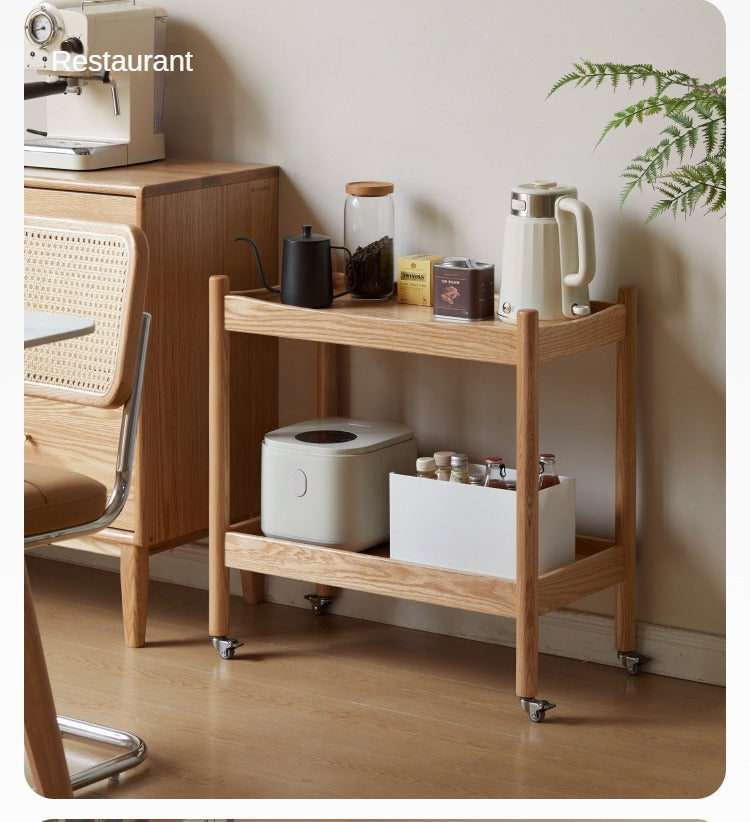 Oak Solid Wood Trolley Mobile Side Table