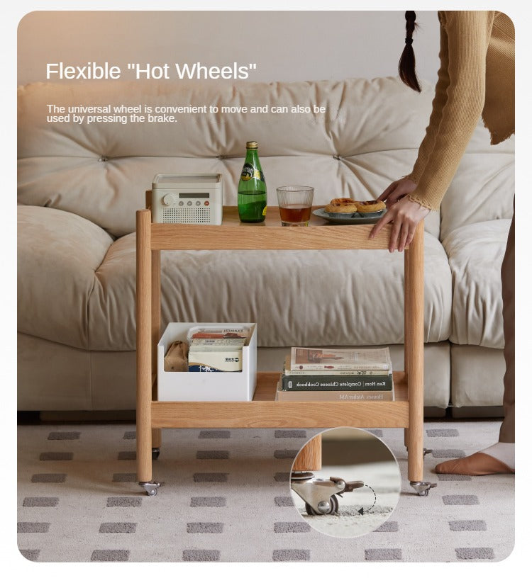 Oak Solid Wood Trolley Mobile Side Table