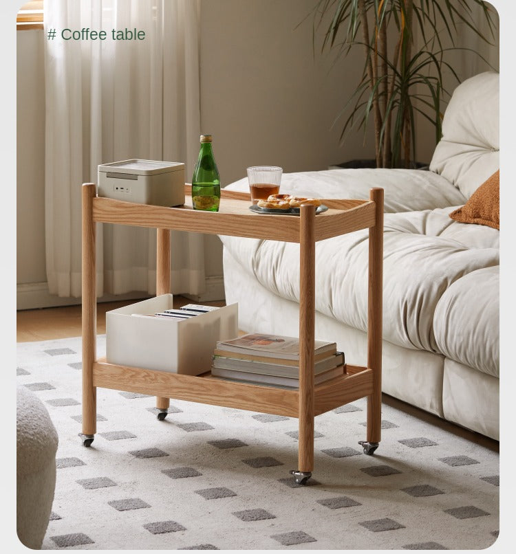 Oak Solid Wood Trolley Mobile Side Table