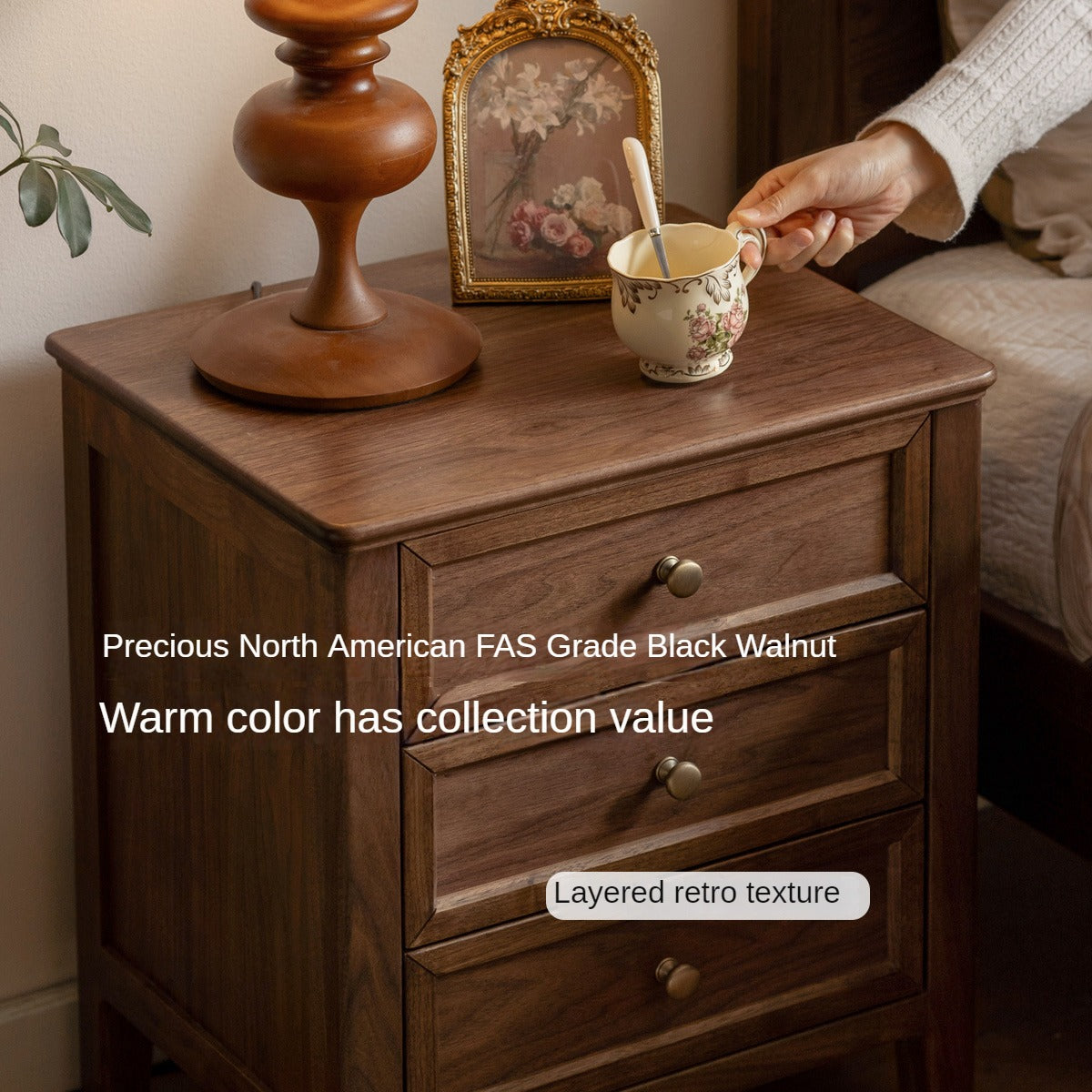 Black Walnut Solid Wood Nightstand.