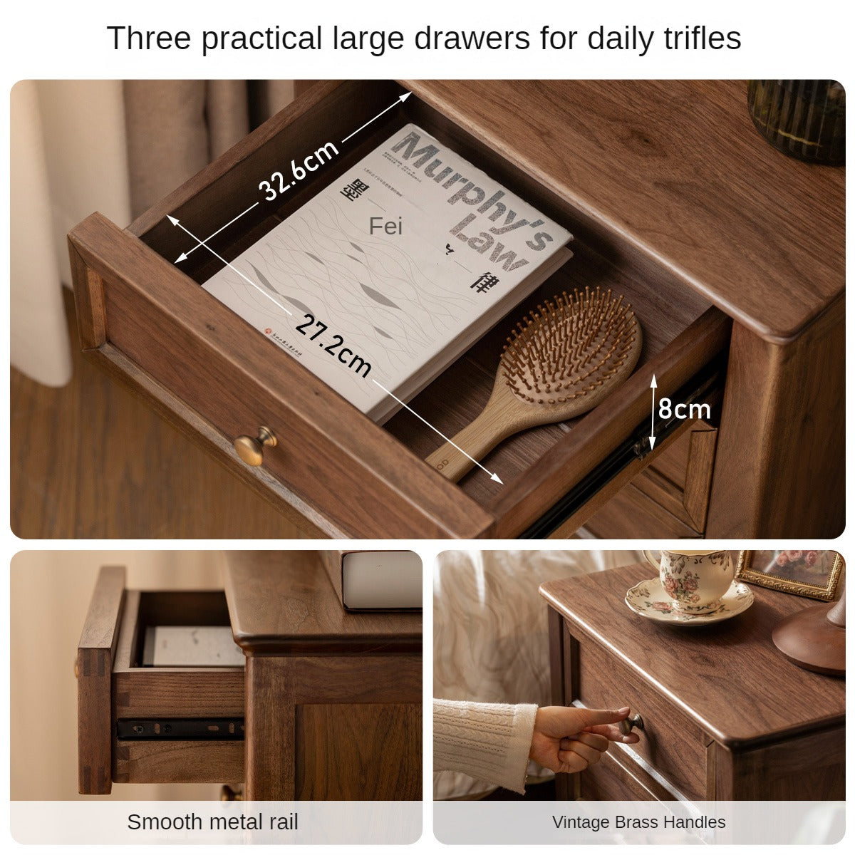 Black Walnut Solid Wood Nightstand.