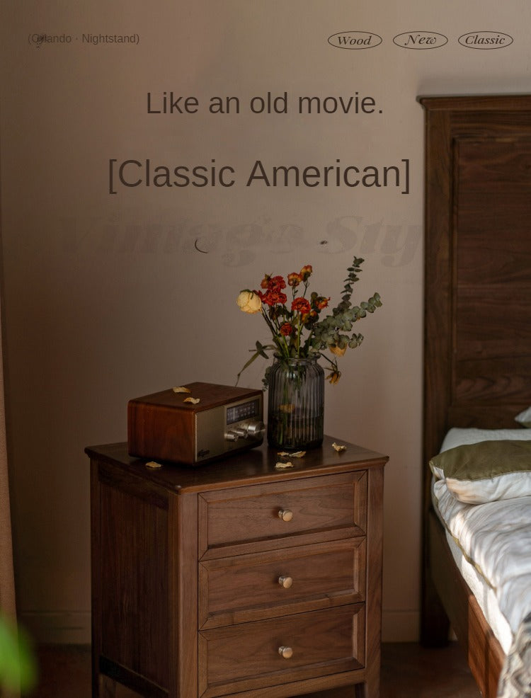 Black Walnut Solid Wood Nightstand.