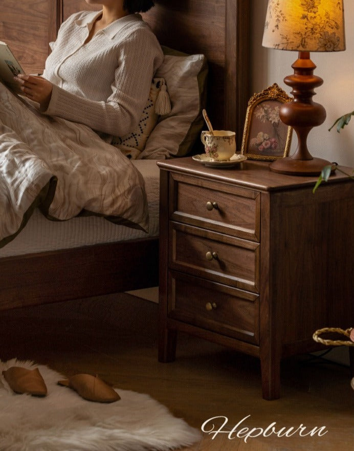 Black Walnut Solid Wood Nightstand.