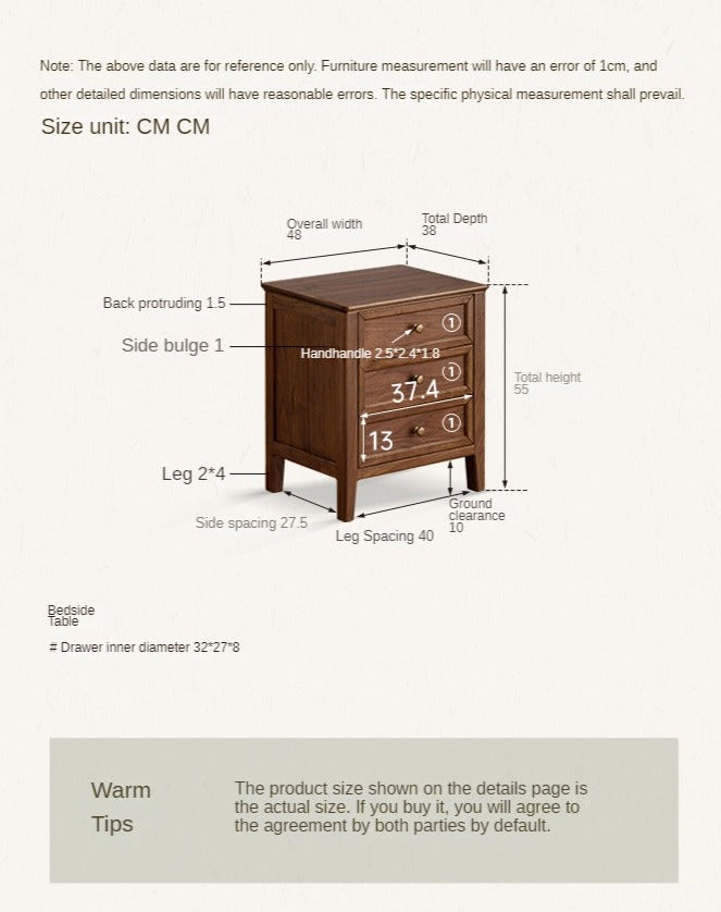 Black Walnut Solid Wood Nightstand.