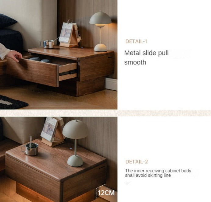 Black Walnut Solid Wood Nightstand With Light Drawer