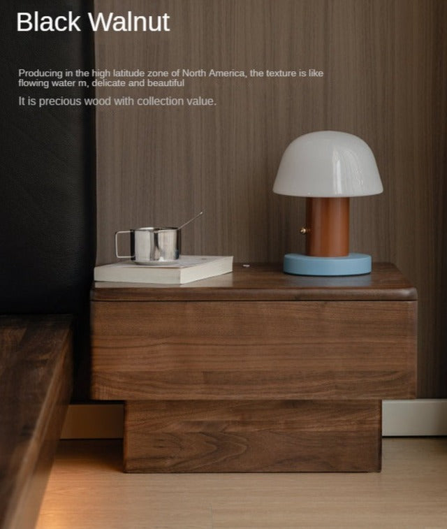 Black Walnut Solid Wood Nightstand With Light Drawer