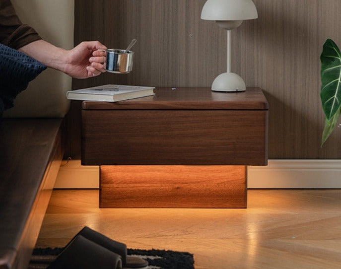 Black Walnut Solid Wood Nightstand With Light Drawer