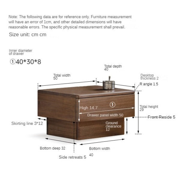 Black Walnut Solid Wood Nightstand With Light Drawer