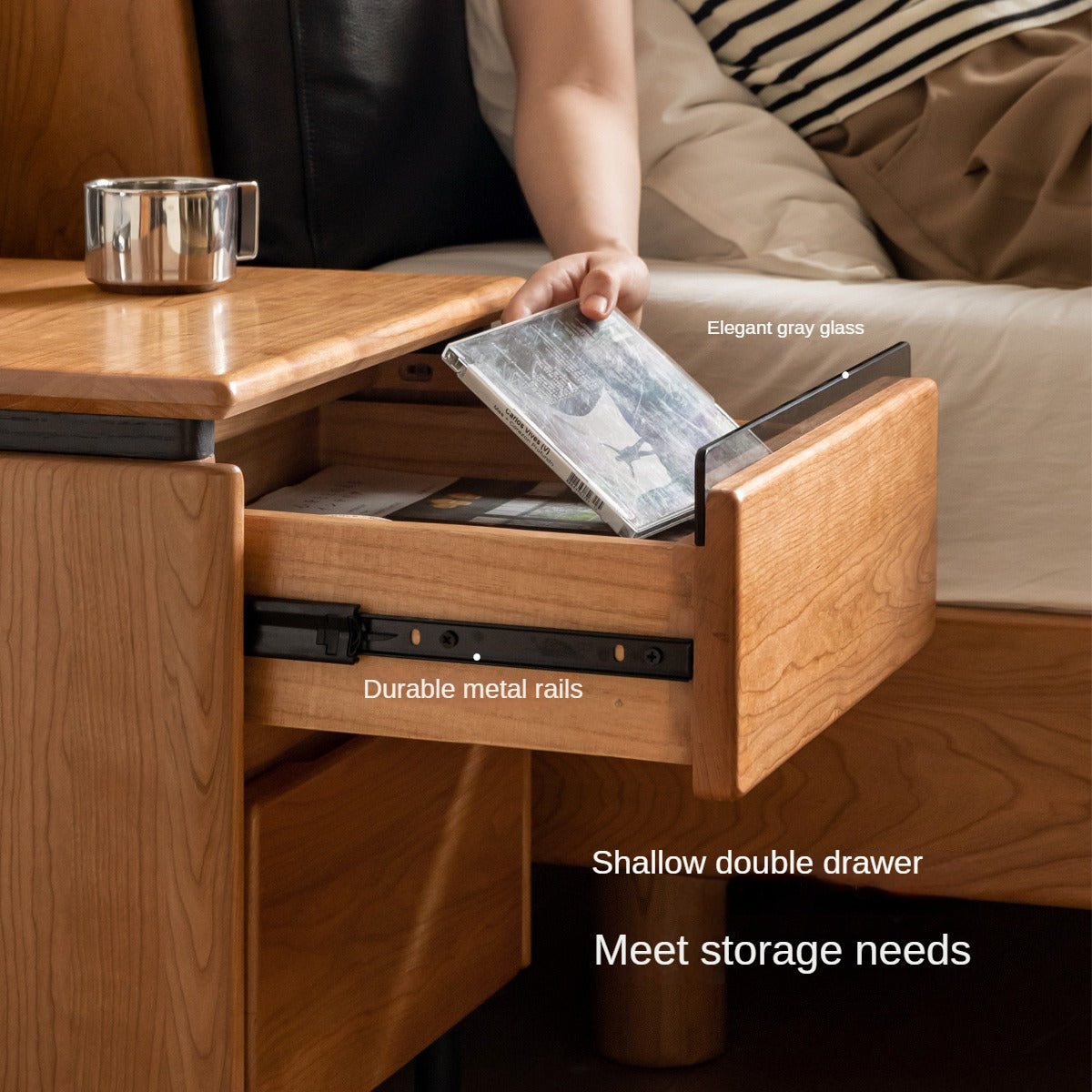 Cherry Solid Wood Retro Nightstand