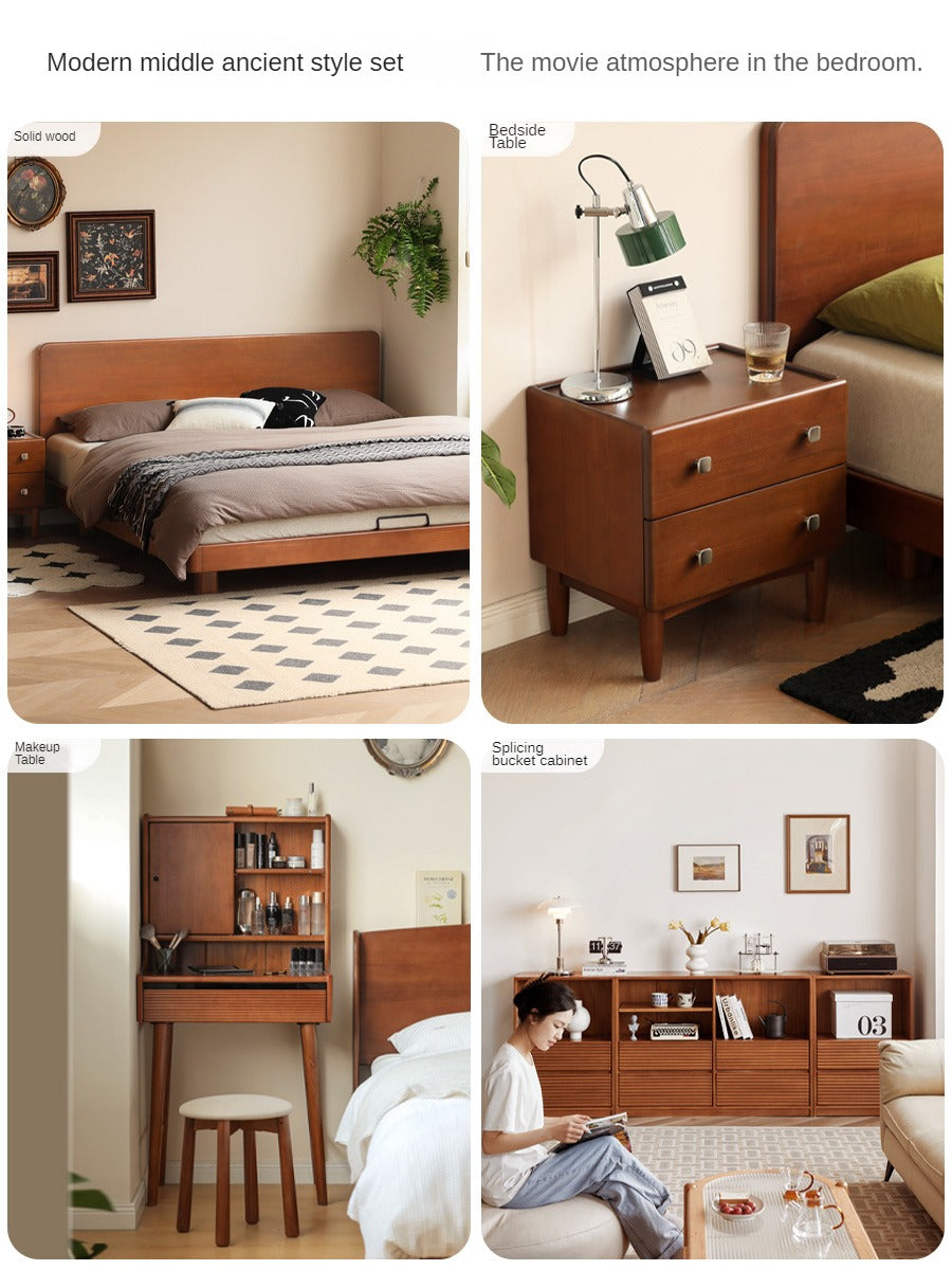 Poplar, Birch Solid Wood Retro Style Nightstand