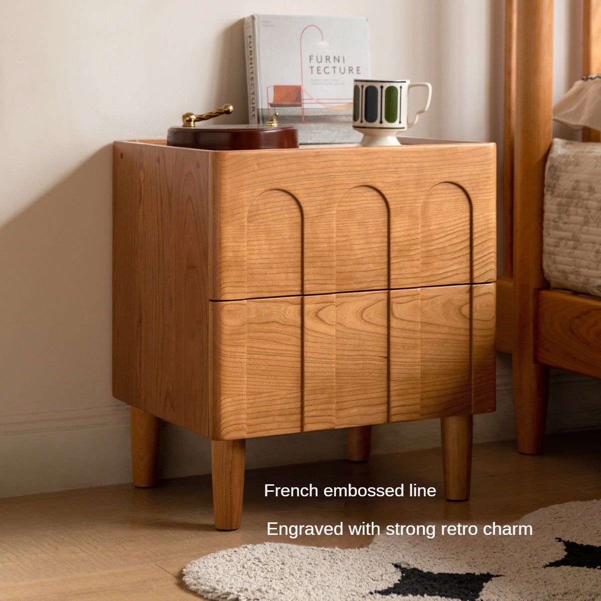 Cherry Solid Wood Retro Nightstand