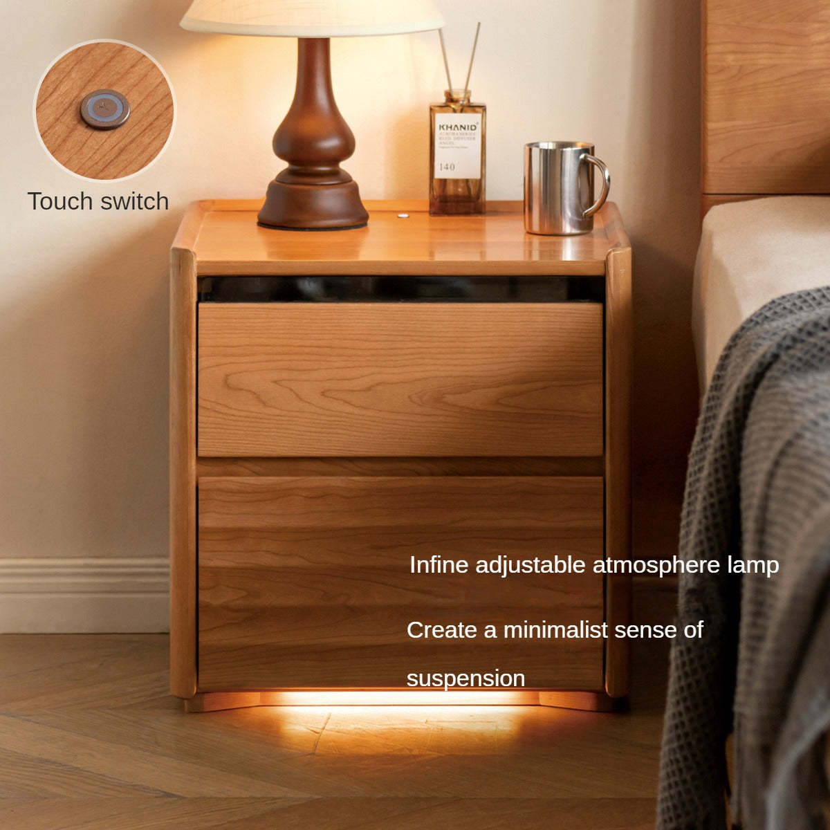 Cherry Wood Nightstand Lighted.