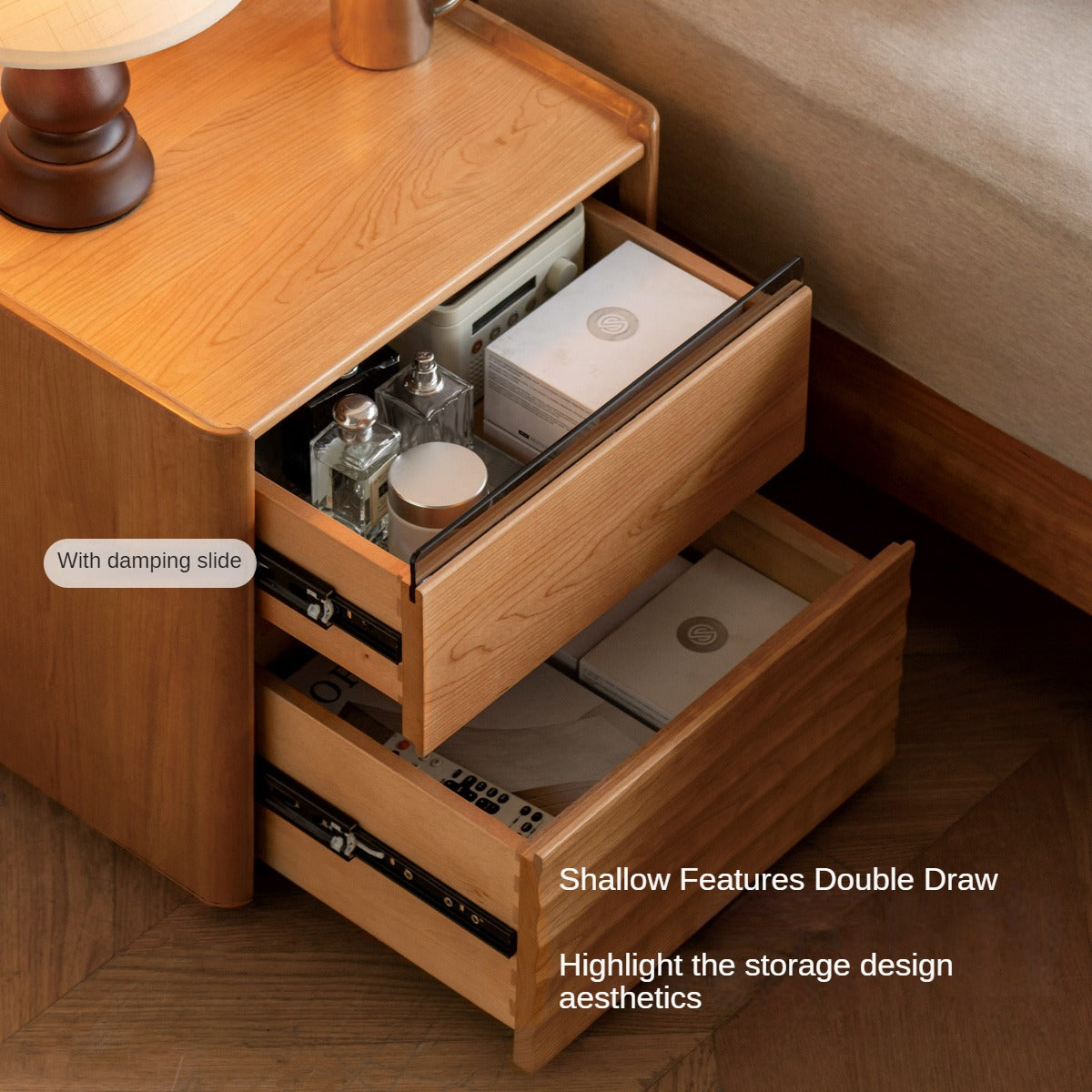 Cherry Wood Nightstand Lighted.