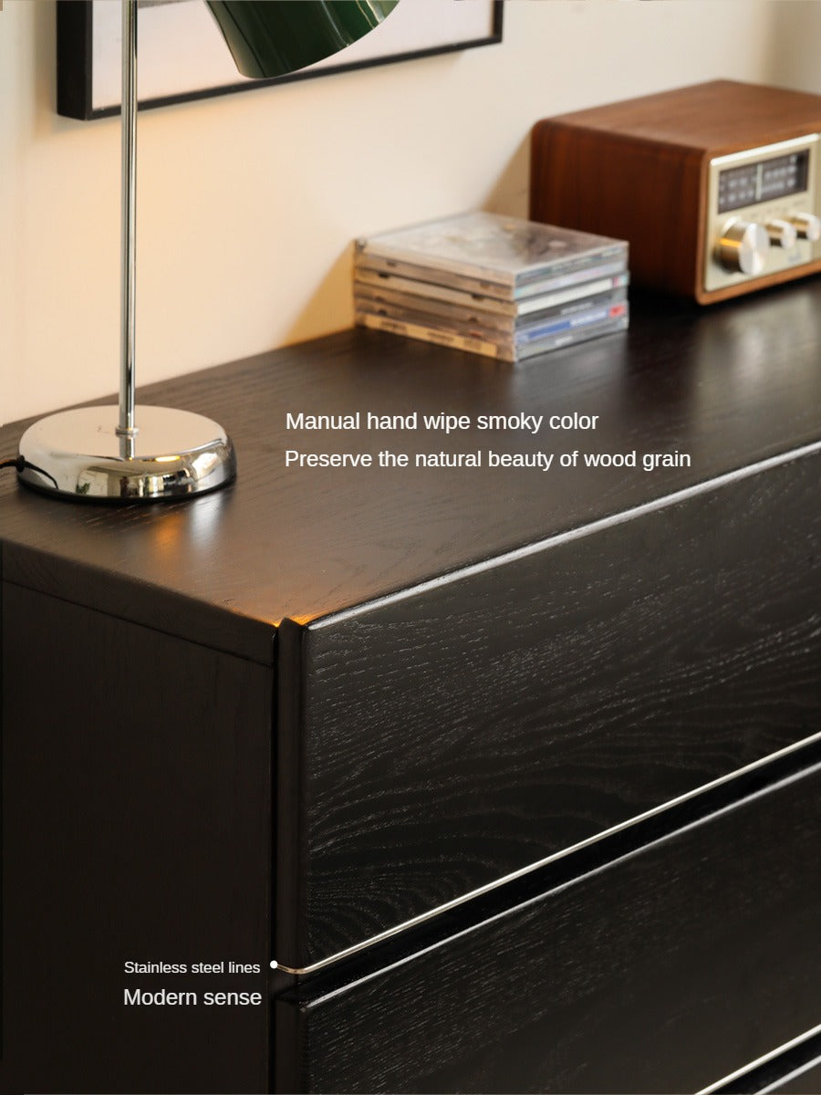 Oak Solid Wood Black Industrial Style Storage Cabinet