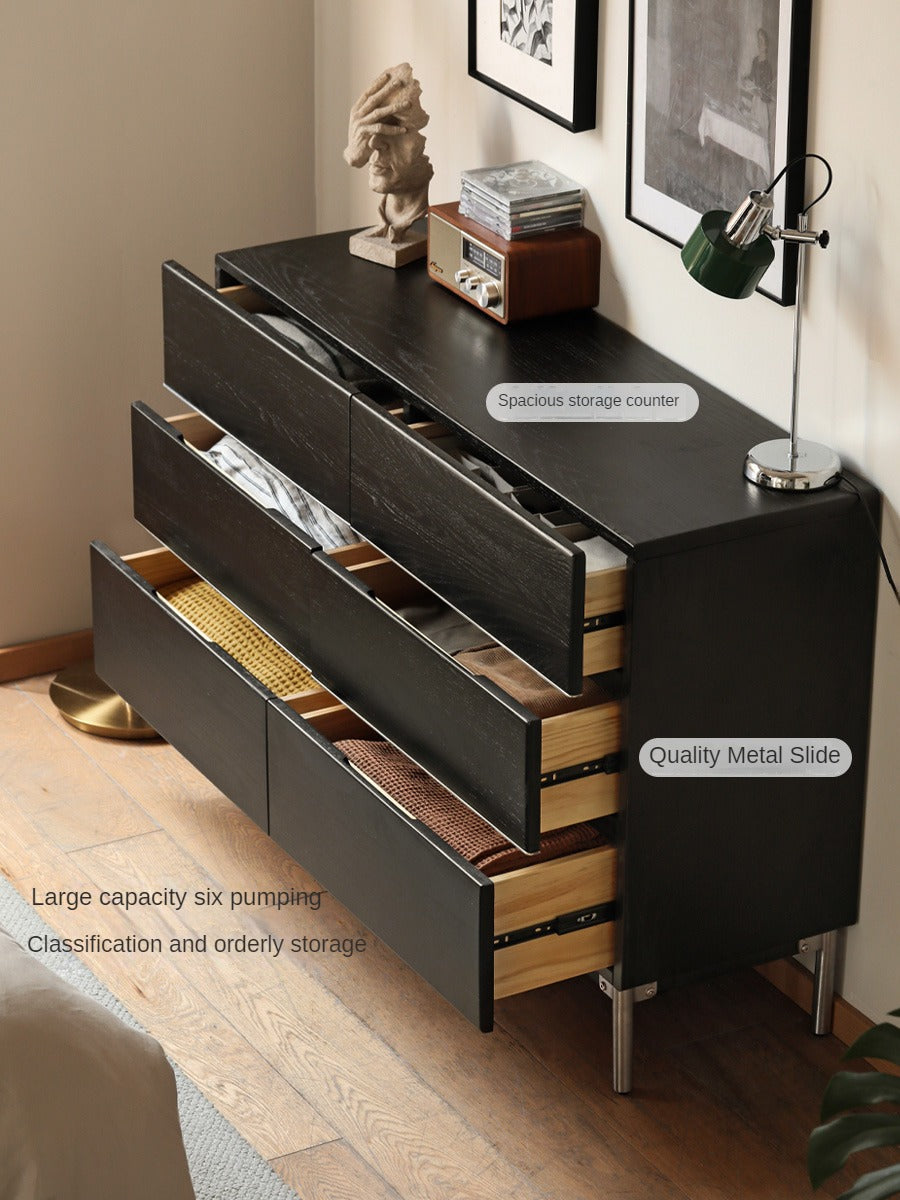 Oak Solid Wood Black Industrial Style Storage Cabinet