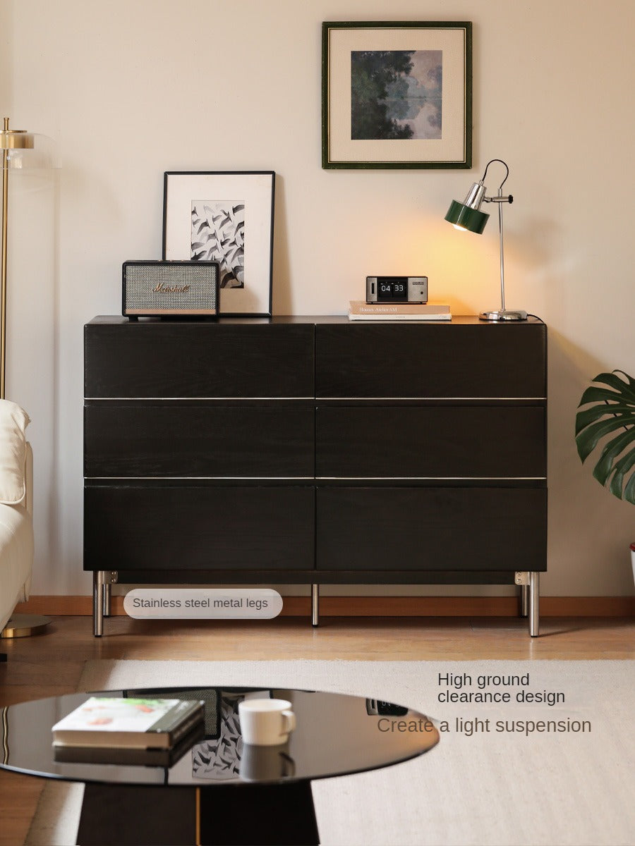 Oak Solid Wood Black Industrial Style Storage Cabinet